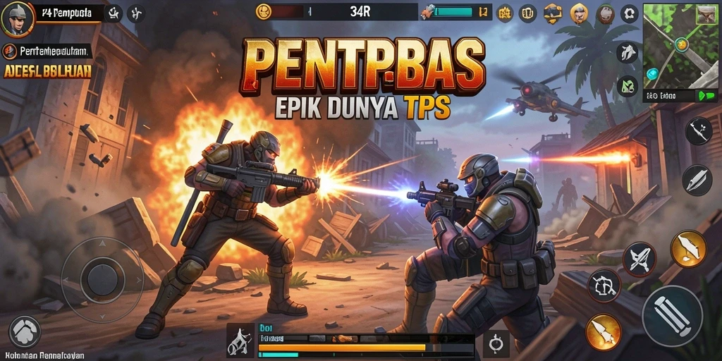 Screenshot 34R menampilkan aksi seru dalam pertempuran TPS.