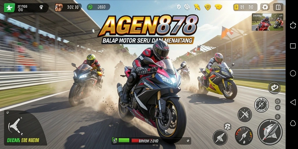 Tampilan gameplay AGEN878 yang penuh aksi di lintasan balap.