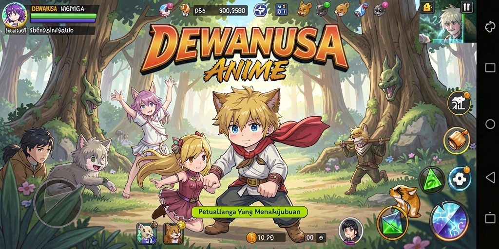 Tampilan gameplay DEWANUSA dengan karakter anime yang memikat.