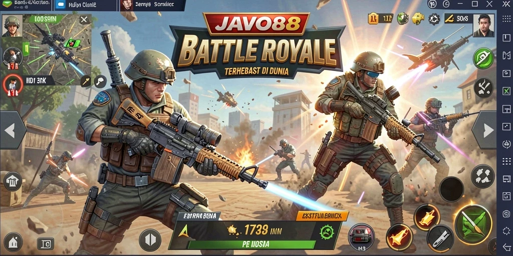 Screenshot gameplay JAVO88 menampilkan aksi pertempuran seru dan interaksi pemain.