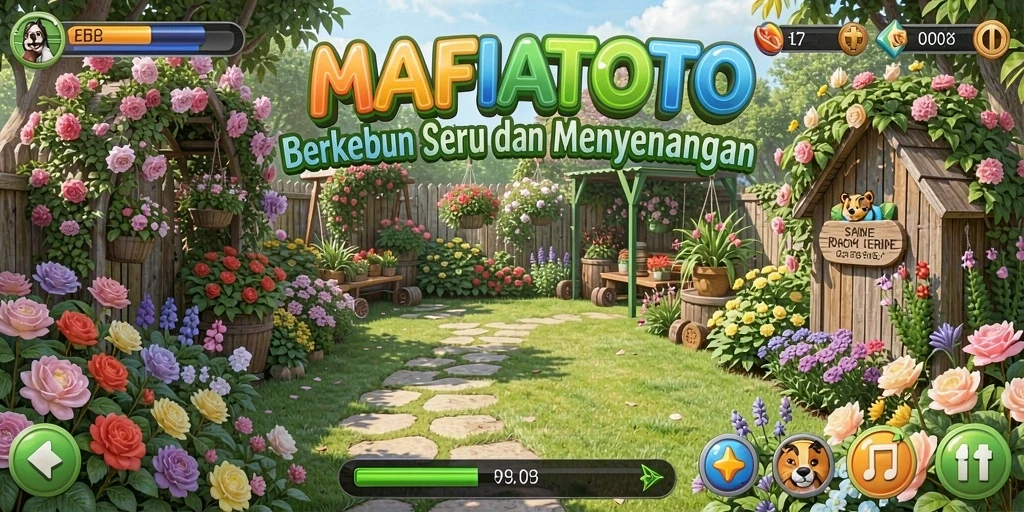 Tampilan screenshot MAFIATOTO menampilkan kebun yang rimbun dan tanaman yang subur.