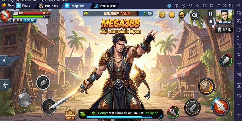 Screenshot utama MEGA388 menampilkan gameplay simulasi yang mendalam.