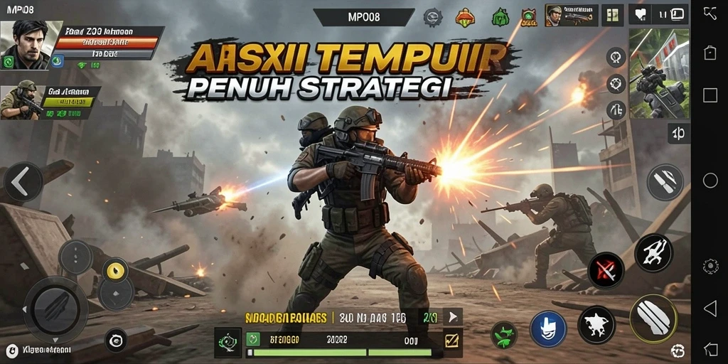 Screenshot MPO08 yang menunjukkan aksi tembak-menembak intens di lingkungan perang.