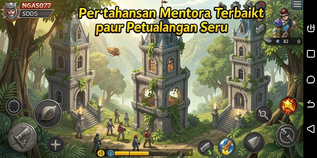 Screenshot gameplay NGASO77 menampilkan aksi pertahanan menara yang mendebarkan.