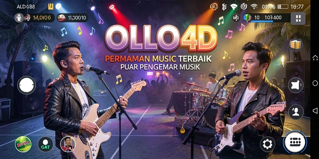 Tangkapan layar gameplay OLLO4D menampilkan interaksi seru dalam permainan musik.