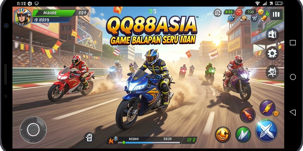 Tampilan seru dari gameplay QQ88ASIA yang penuh aksi balapan.