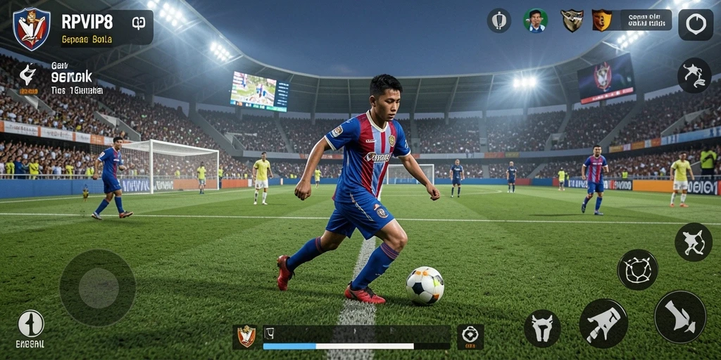 Tampilan gameplay seru RPVIP8 dengan aksi sepak bola yang mendebarkan.